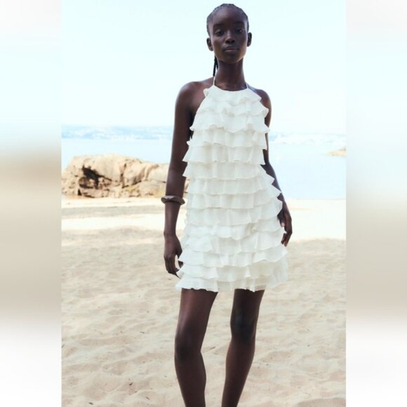 ZARA RUFFLED HALTER NECK DRESS - Picture 2 of 7